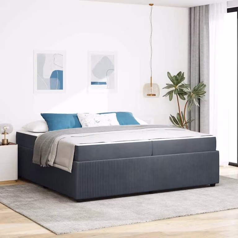 Struttura del letto moderna vidaXL in tessuto e legno, Grigio, 200 x 200 cm