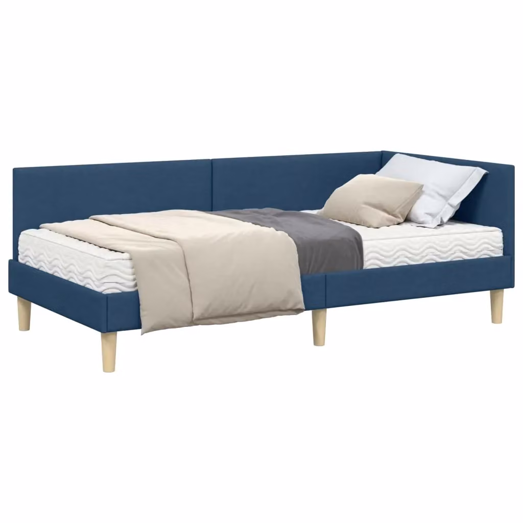 vidaXL Struttura Letto Angolare con 2 Materassi in Tessuto Blu, L/P/H: 90 x 200 x 72 cm – 2