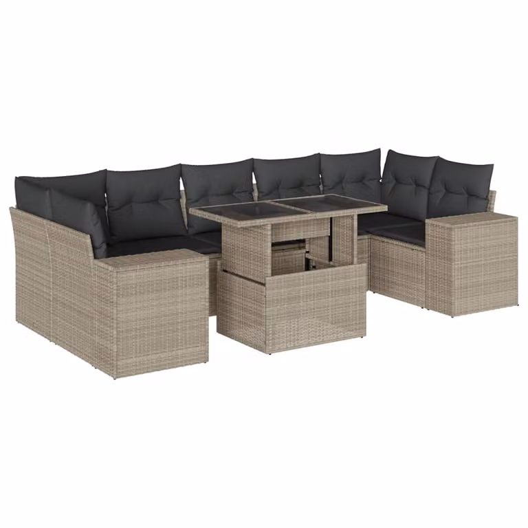 Set Divano da Giardino 8pz con Cuscini Grigio Chiaro Polyrattan