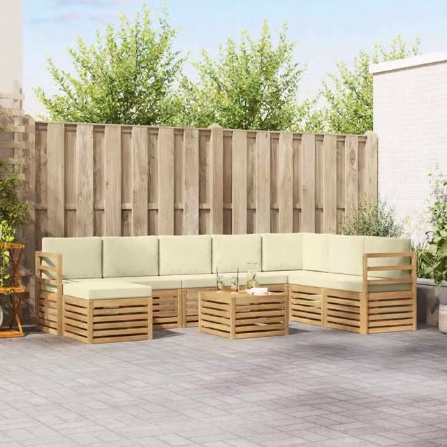 Set di divani ad angolo L vidaXL in legno di acacia massello con cuscini beige per giardino e terrazzo – 1