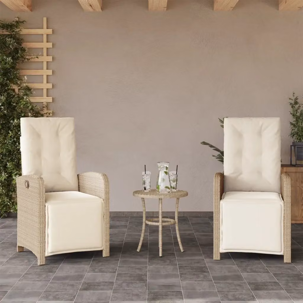 Set di 2 sedie da giardino moderne con poggiatesta regolabile e braccioli in rattan e metallo, colore beige e bianco – 2