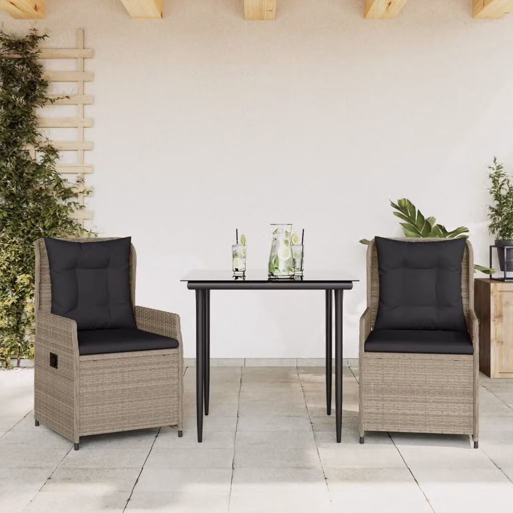 Maison Exclusive - Set Pranzo da Giardino 3pz con Cuscini Grigio Chiaro Polyrattan