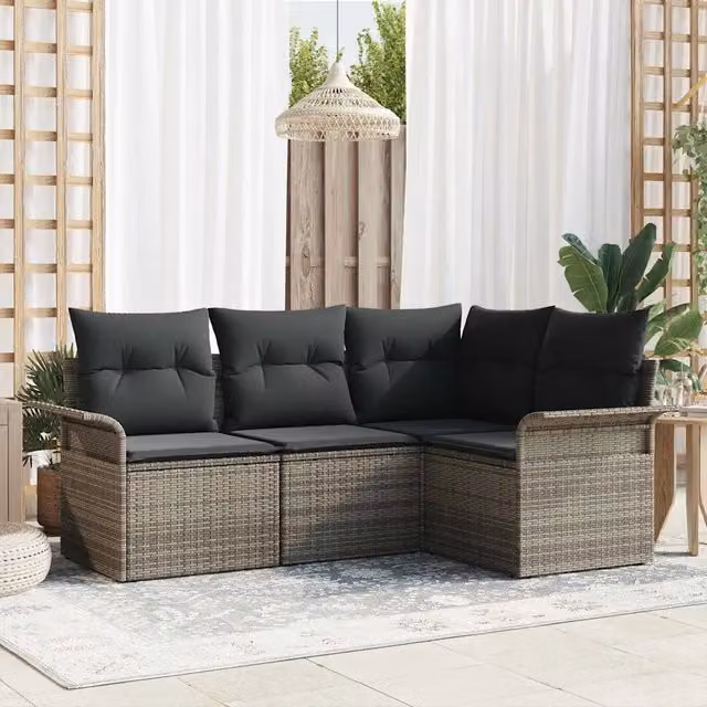 Set Divano da Giardino 4 pz Grigio polyrattan 3354008