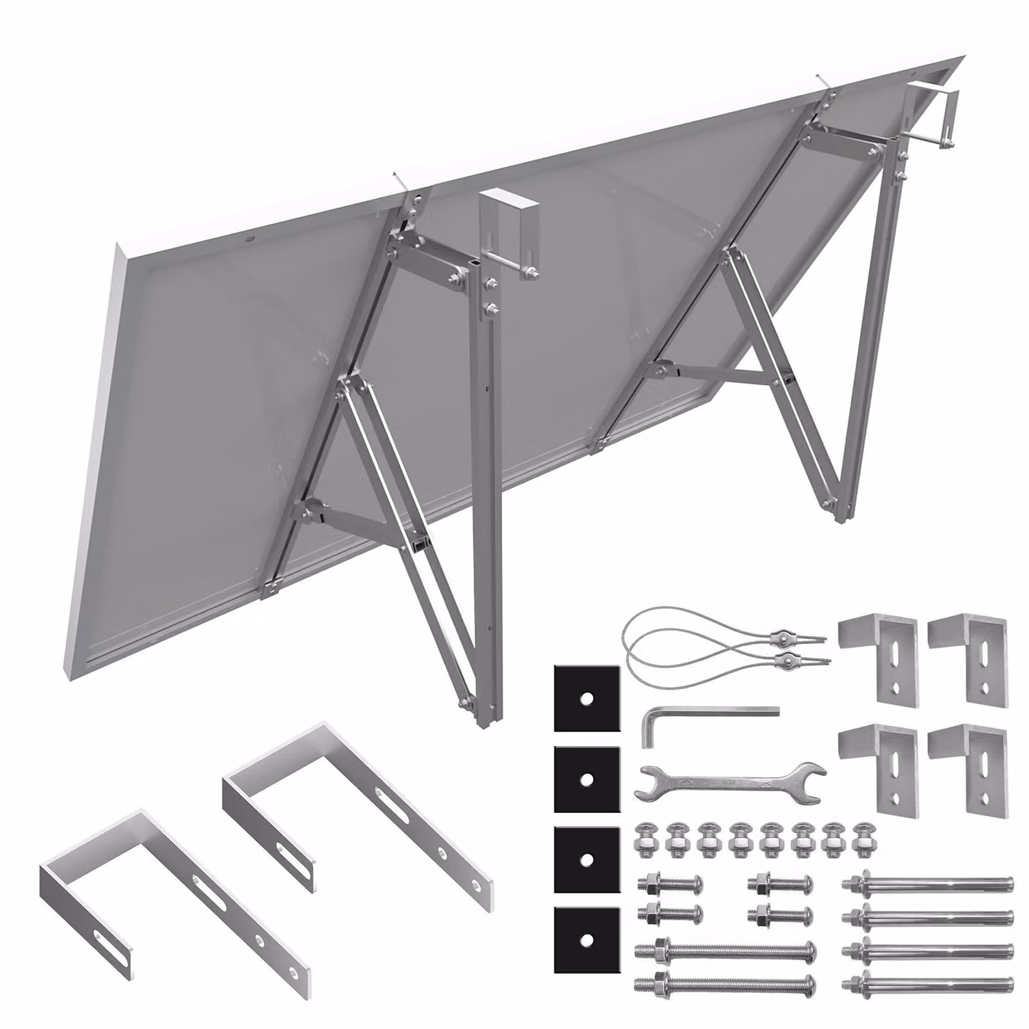Supporto per impianto fotovoltaico da balcone, con gancio per ringhiere, per il montaggio di pannelli fotovoltaici da balcone. Angolazione regolabile da 10° a 40° (per 1 modulo - balcone/ringhiera)