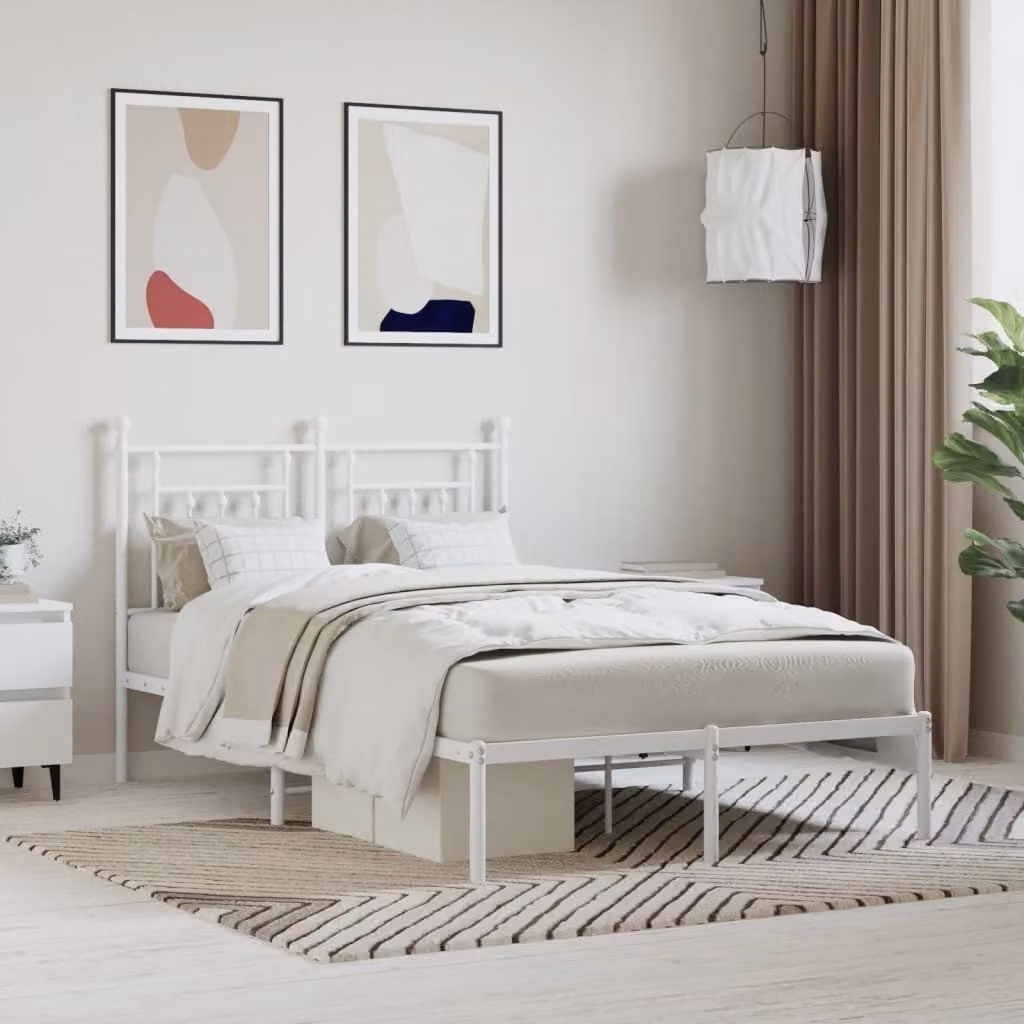 The Living Store Struttura letto con testiera in metallo bianco 120x190 cm
