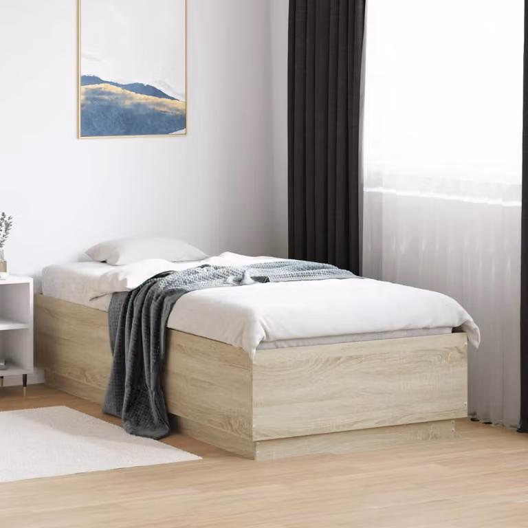 Giroletto vidaXL in legno Rovere con luci LED sottobett e porta USB, L 193 cm x P 78 cm x H 40 cm