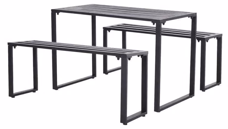 Set da picnic composto da un tavolo e due panche | Colore: nero | Dimensioni: 110x55x70 cm