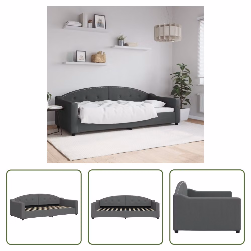 The Living Store Letto da giorno grigio scuro 90x200 cm in tessuto