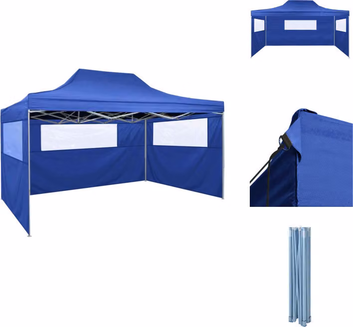vidaXL Tenda pieghevole con 3 pannelli laterali 3x4,5 m blu - Padiglioni e tende per feste