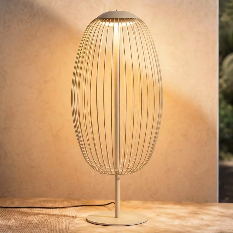 Lampada da terra esterno a LED Lucande Richi, beige, altezza 90 cm, IP44 Richi, Crema / Ambra, Metallo, Moderno