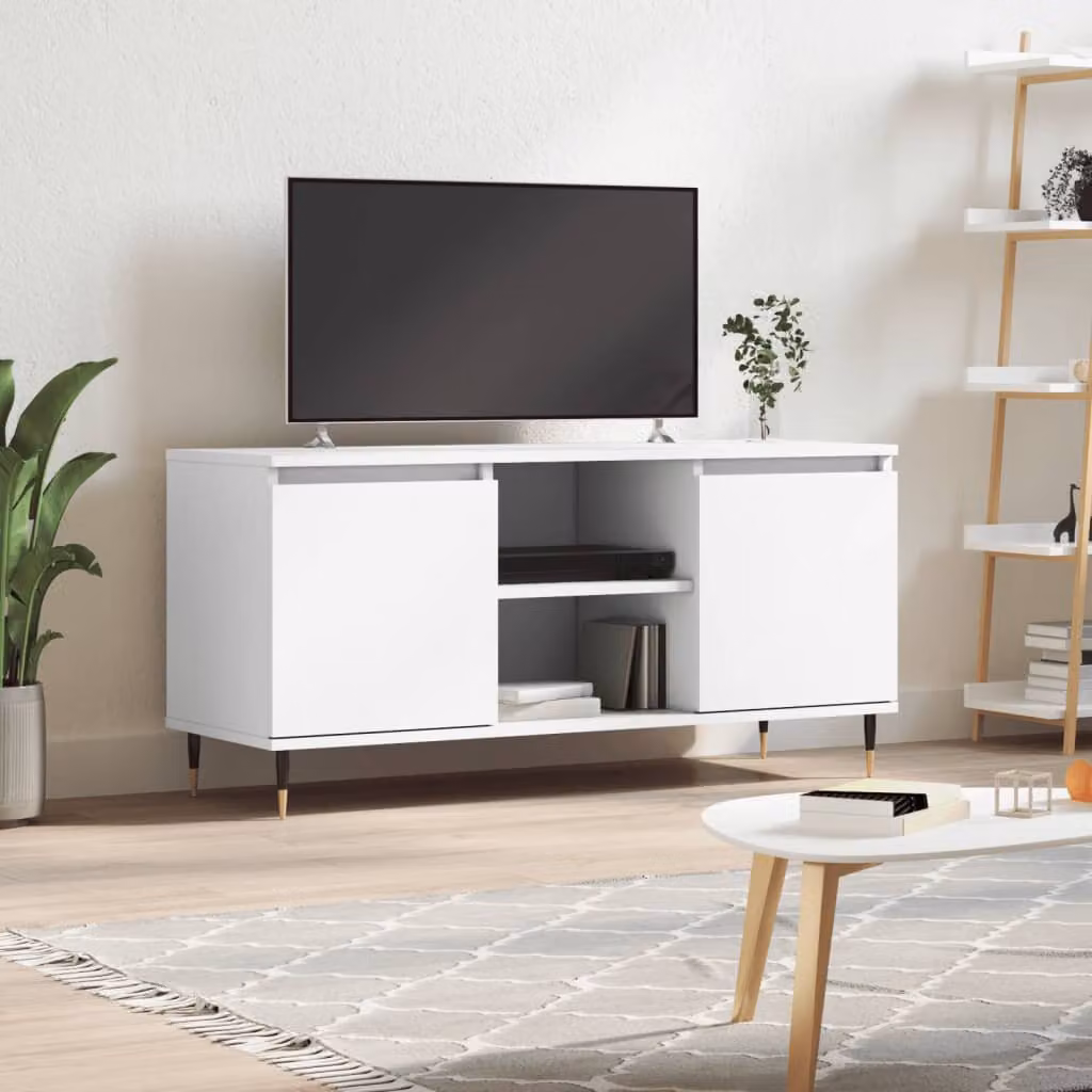vidaXL Mobile Porta TV Moderno Bianco in Legno e Metallo L: 104 cm, P: 35 cm, H: 50 cm