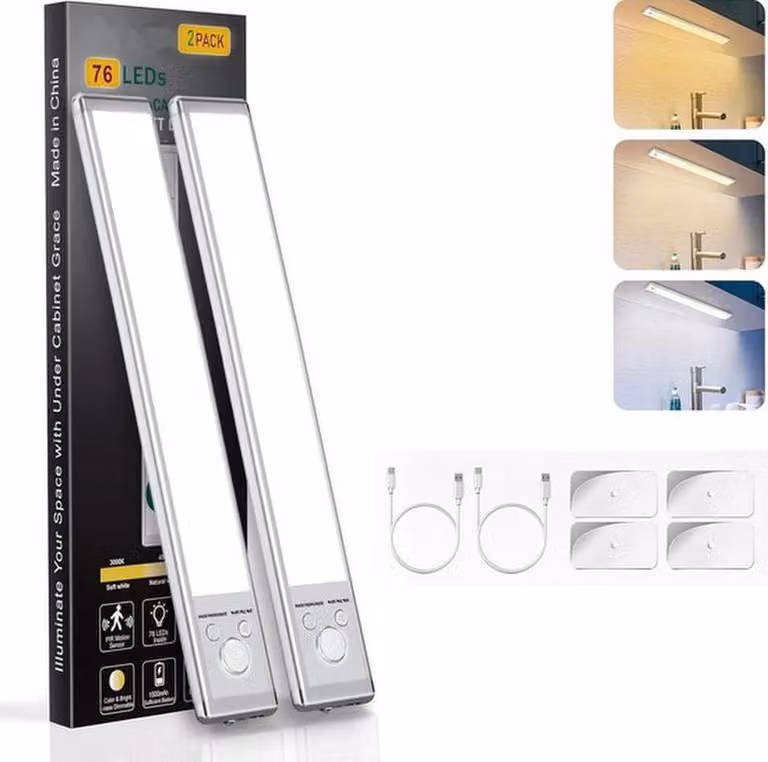 Azomor: illuminazione da armadio a LED senza fili con sensore di movimento e batteria ricaricabile