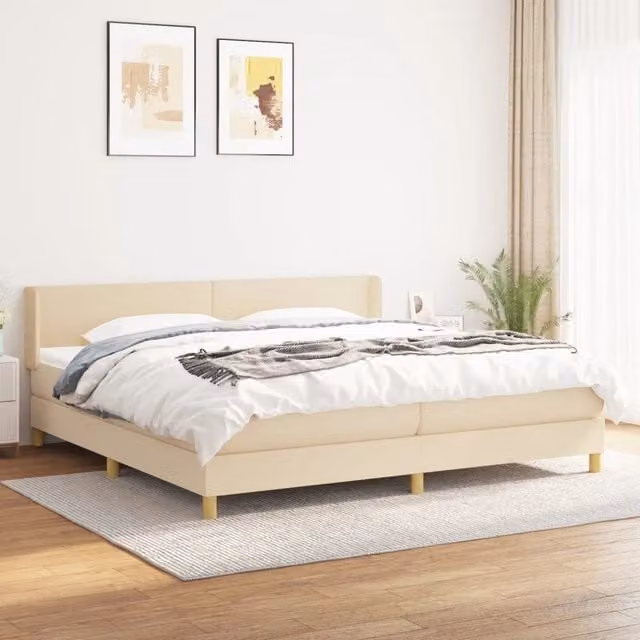 Letto Ibrido vidaXL con Giroletto a Molle e Materasso in Tessuto Beige e Bianco L/P: 200 x 200 cm
