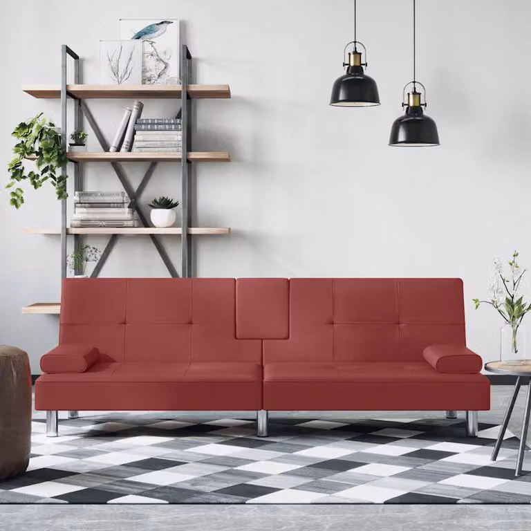 vidaXL Divano Letto Moderno in Similpelle Rosso con Portabicchieri
