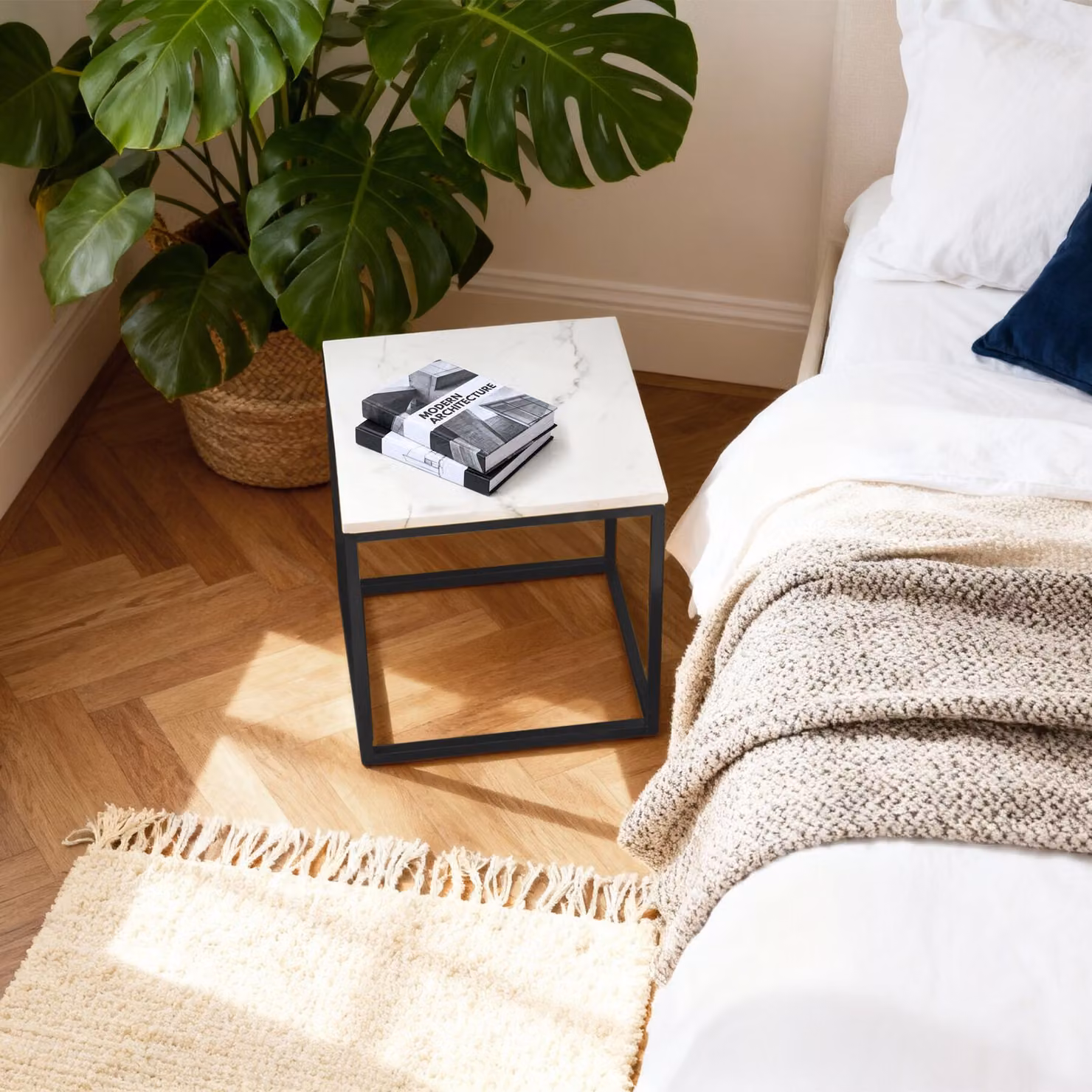Tavolino da salotto quadrato Tectake con effetto marmo nero e bianco – 2