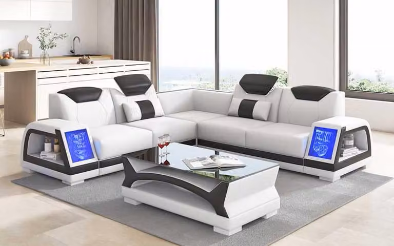 Eckgarnitur Ecksofa L-Form Ledersofa Sofa Couch Weiß Luxus Design Couchen