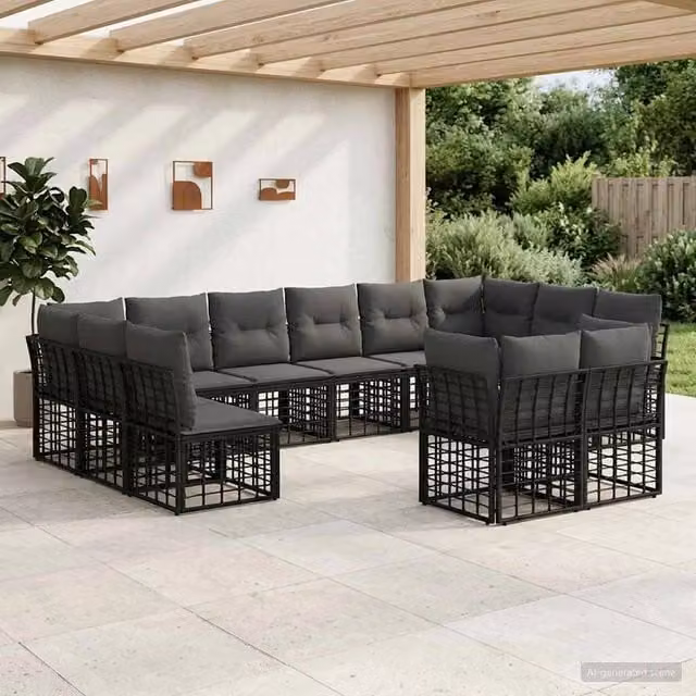 Set di divani da esterno Nero e Grigio scuro Poliestere 3437589