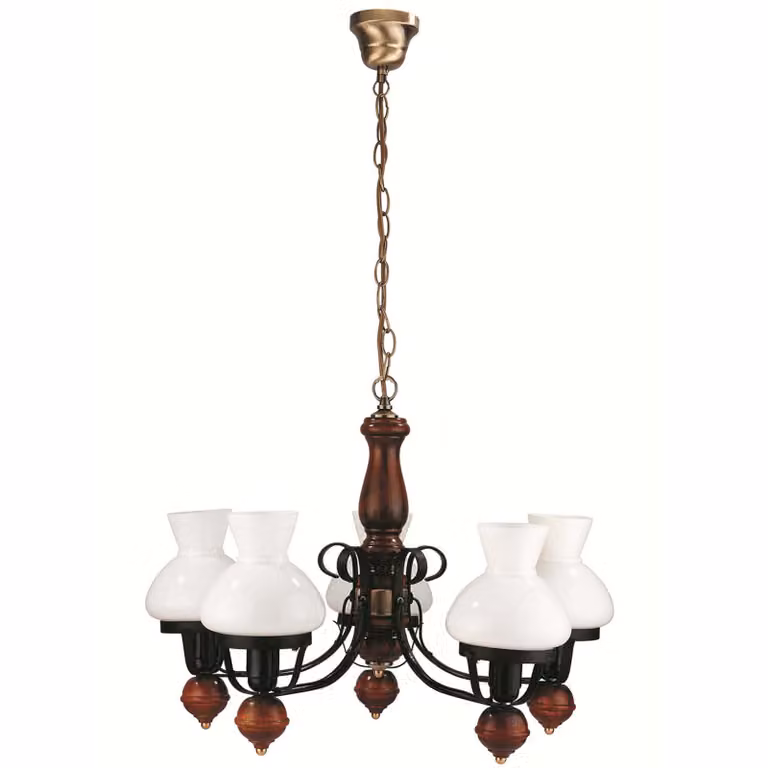 Rabalux 7079 Lampadario 5 spot Petronel, E27 legno, nero, rotondo, classico, ø640mm