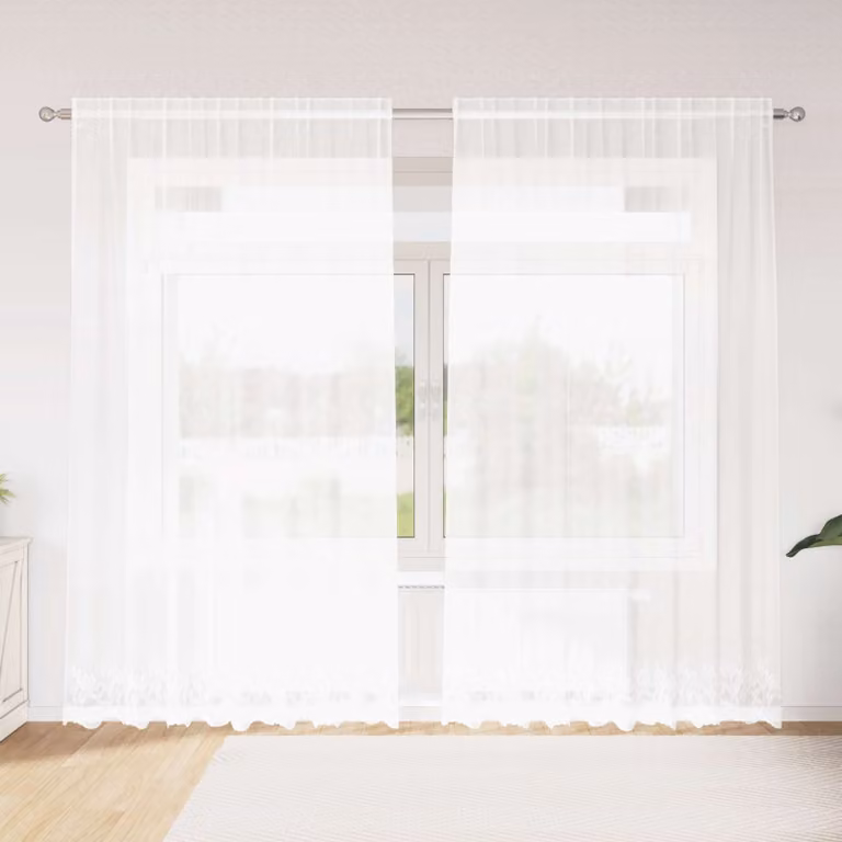 Tenda in pizzo bianca vidaXL con motivo floreale in poliestere, semitrasparente, H: 245 cm x L: 200 cm