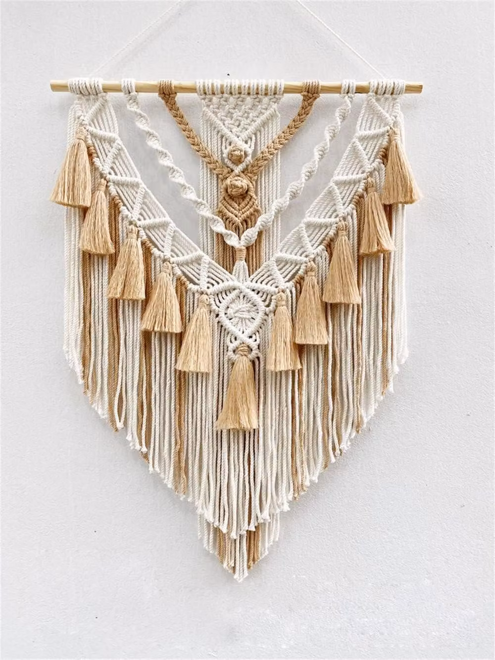 Decorazione da parete in macramè fatta a mano - Stile Boho - 1 pezzo - Colori naturali - 45x75 cm