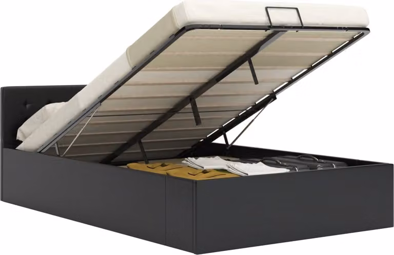 The Living Store Letto contenitore idraulico nero in ecopelle 140×200 cm