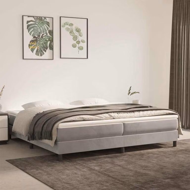 vidaXL Letto Ibrido con Materasso e Struttura in Velluto Grigio e Bianco L/P: 200 x 200 cm
