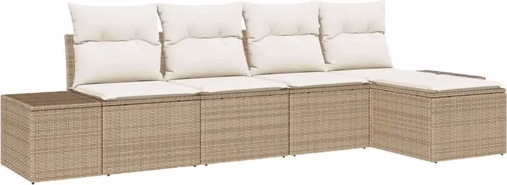 Set Divano da Giardino con cuscino 5 pcs Beige polyrattan