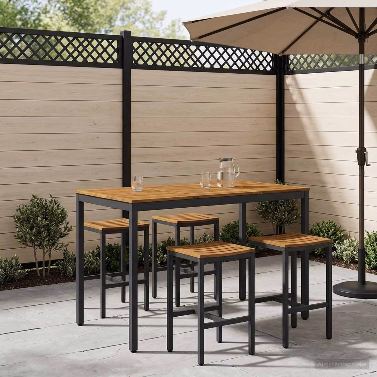 vidaXL Tavolo da Bar da Giardino in Legno di Acacia Naturale e Nero L: 141 cm, P: 80,5 cm, H: 105 cm