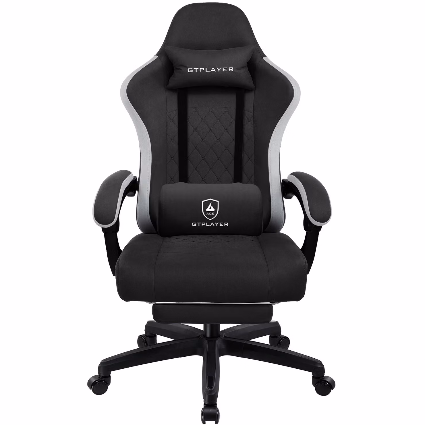 LUCKRACER Sedia da gioco con poggiapiedi Sedia da ufficio ergonomica con cuscino lombare regolabile, sedia da gioco con poggiatesta, regolabile in altezza, nero