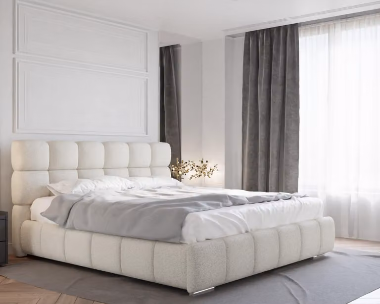 Letto imbottito BLISS con contenitore, con materasso a molle insacchettate
