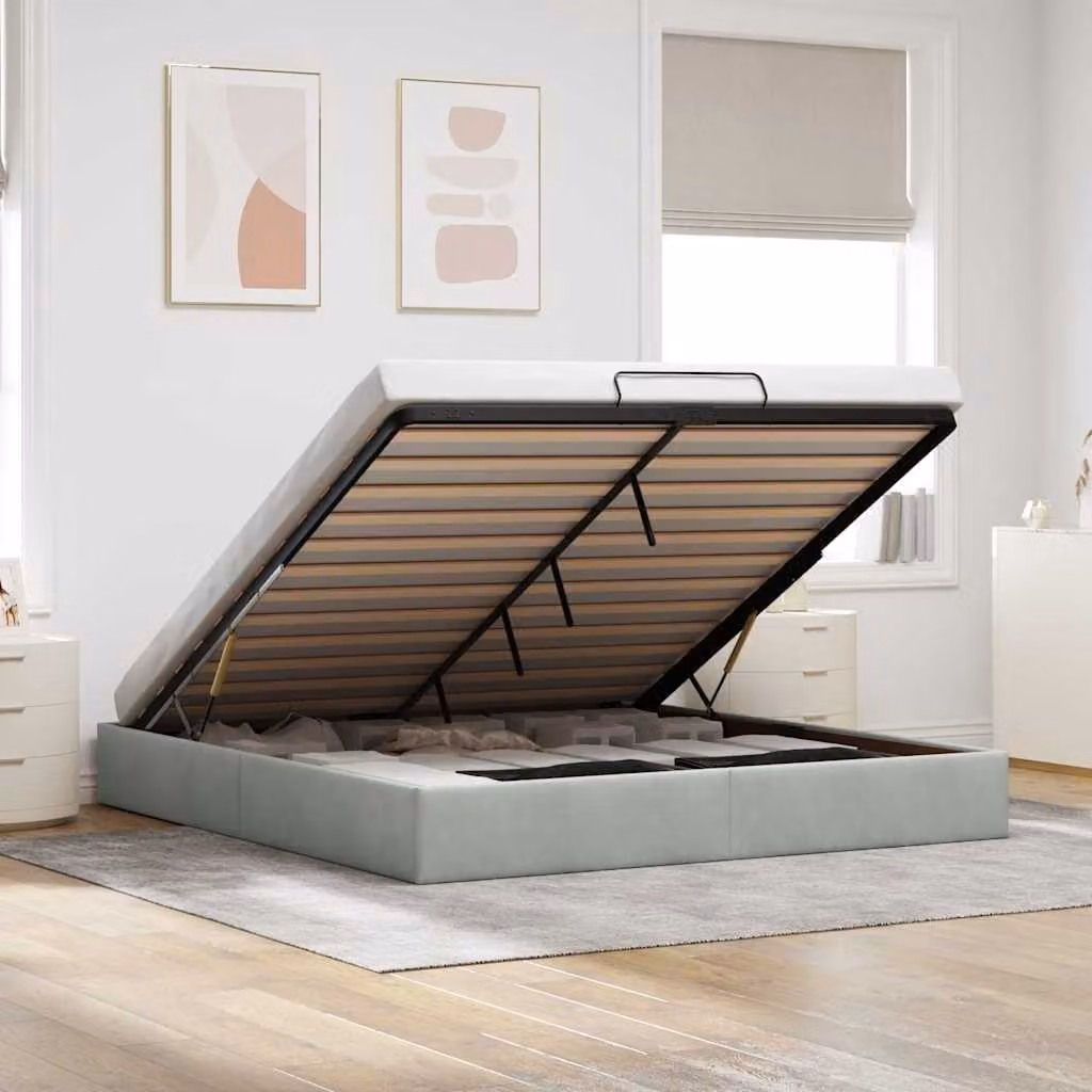 Struttura Letto con Contenitore a Sollevamento vidaXL in Velluto Grigio L 200 x P 200 x H 28 cm