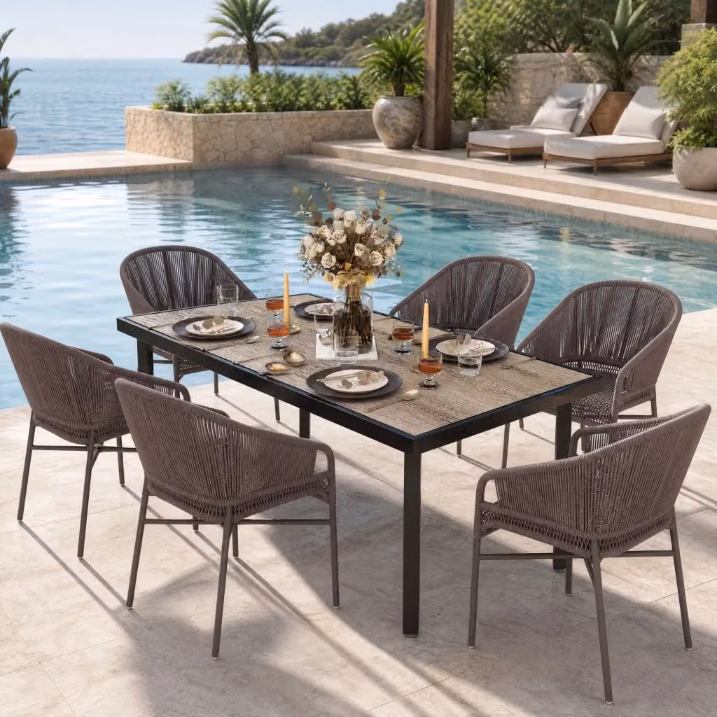 Tavolo da giardino rettangolare REDOM in acciaio verniciato a polvere e plastica, colore grigio opaco – 2