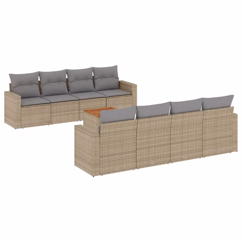 vidaXL Set Divano da Giardino 9 pz in Polyrattan con Cuscini Beige e Grigio e Tavolino da Esterno – 2