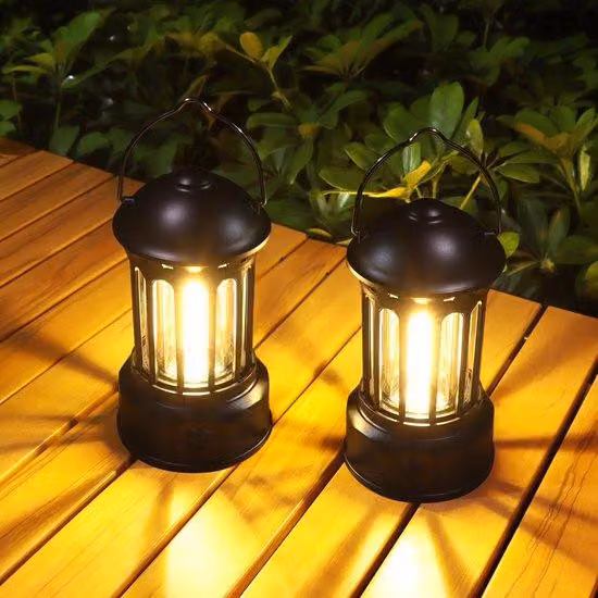 Lampada da campeggio LED portatile Unyqoos® – Luce COB a 360°, dimmerabile (3 livelli), resistente all'acqua IPX4, alimentata a 3 batterie AA, peso 250 g, design a colonna retrò, ideale per interni ed esterni