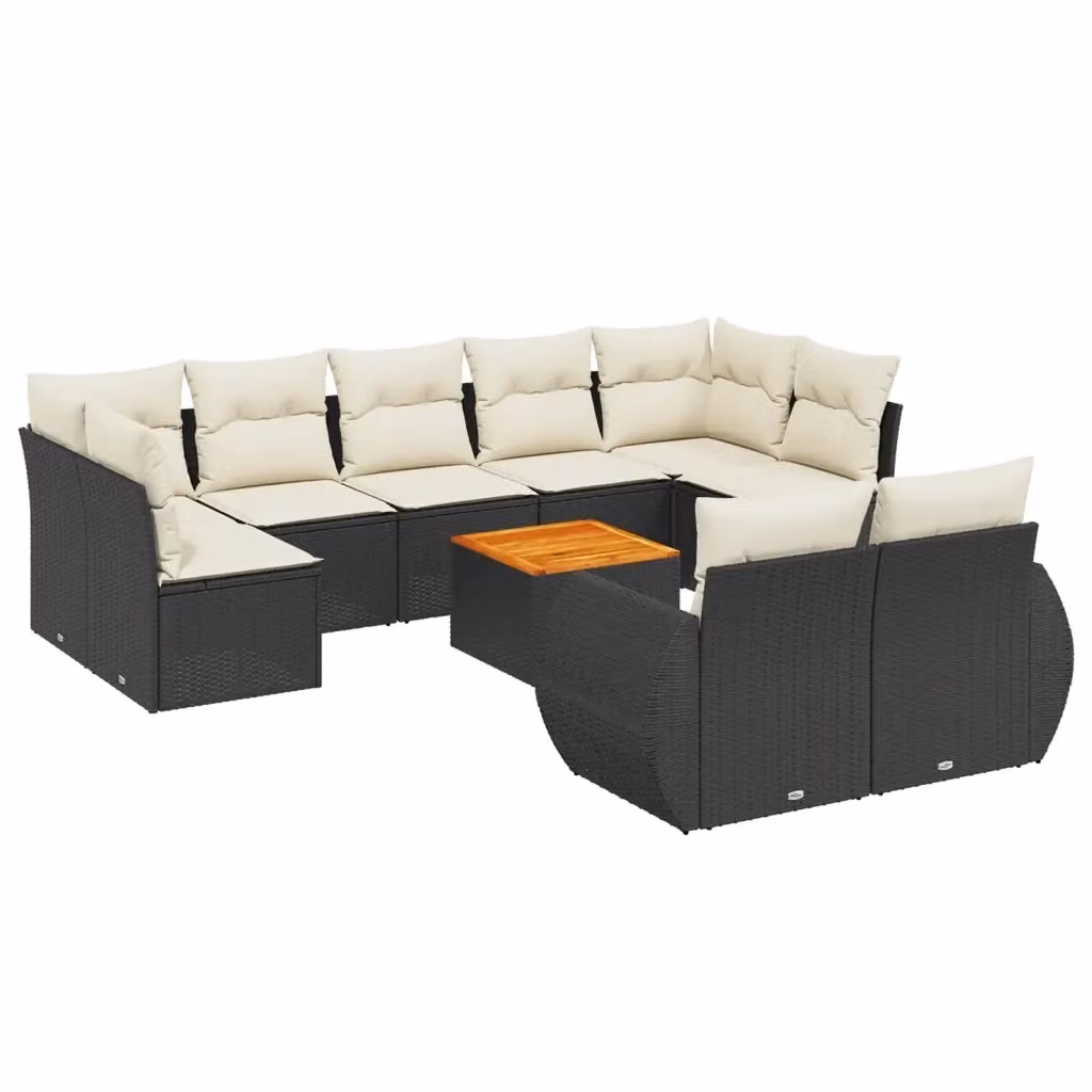 vidaXL Set Divani da Giardino 10pz a Forma a U in Polyrattan Nero con Cuscini e Tavolino da Esterno – 2