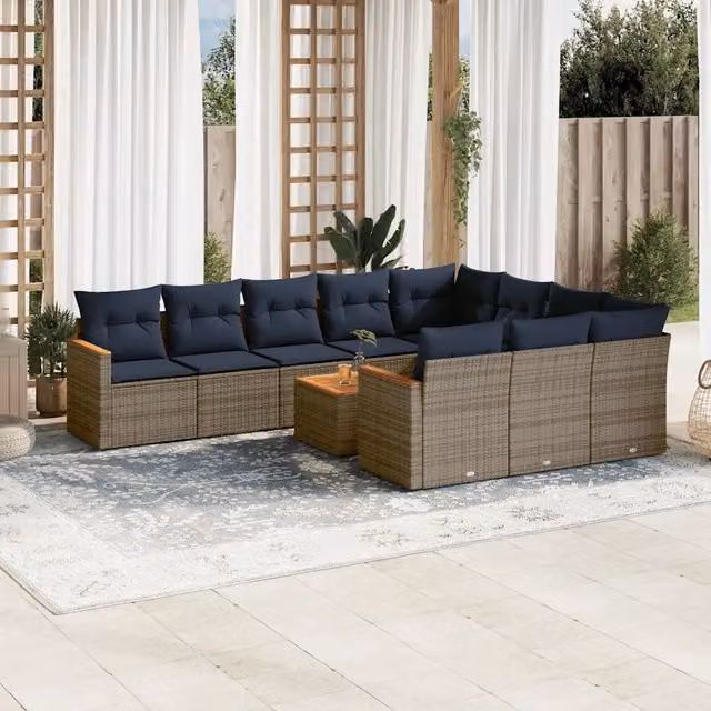 Set Divani da Giardino 11 pz con Cuscini Grigio in Polyrattan 3226348