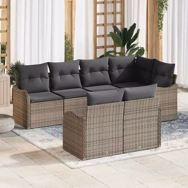 Set Divano da Giardino 7 pz Grigio Poly Rattan 3354408