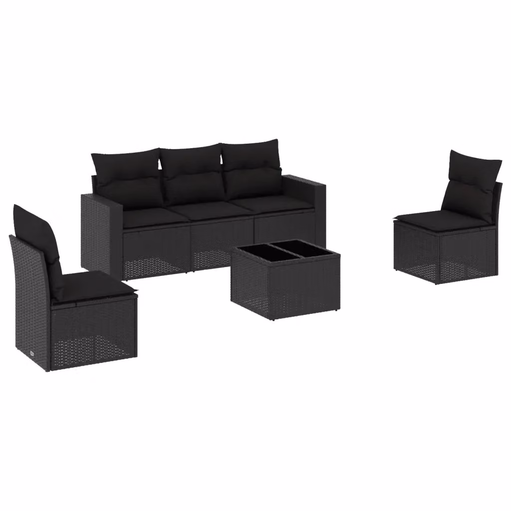 Set Divano da Giardino vidaXL 6 pz in Polyrattan Nero con Cuscini Imbottiti e Tavolino – 2