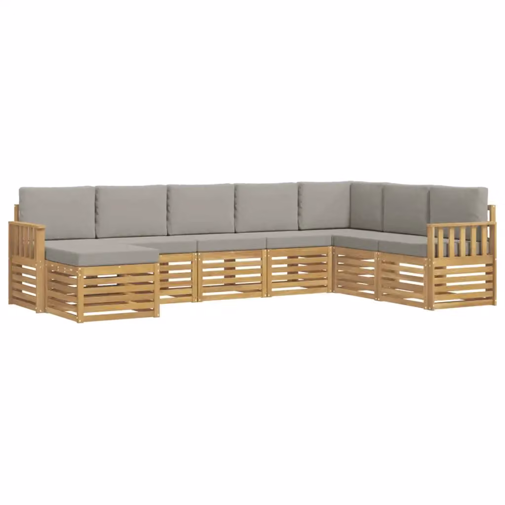 Set di divani da esterno a L vidaXL in legno di acacia con cuscini, bianco e grigio, 8 pezzi – 2