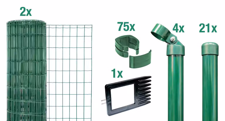 Alberts 668907 Fix-Clip Pro come set completo di recinzione, da fissare nel calcestruzzo, verde, altezza 81 cm, lunghezza 50 m