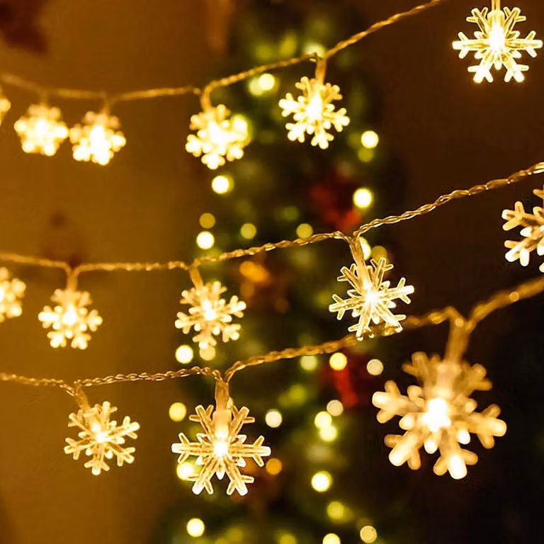 Luci fiabesche LED a fiocco di neve 3 m, a batteria, 20 LED, Natale invernale, luci fiabesche bianco caldo, E0204