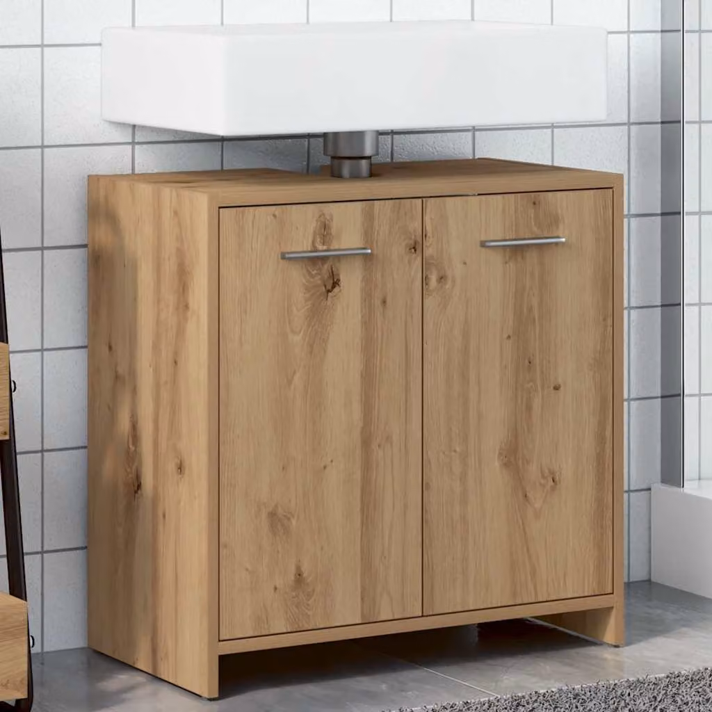 Mobile Lavabo da Bagno Freestanding vidaXL in Legno Rovere Marrone con Ante a Cerniera L: 60 cm, P: 33 cm, H: 60 cm