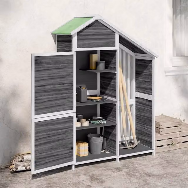 Rimessa da giardino Videx in legno massello di pino grigia, L: 120 cm, P: 53,5 cm, H: 170 cm – 1
