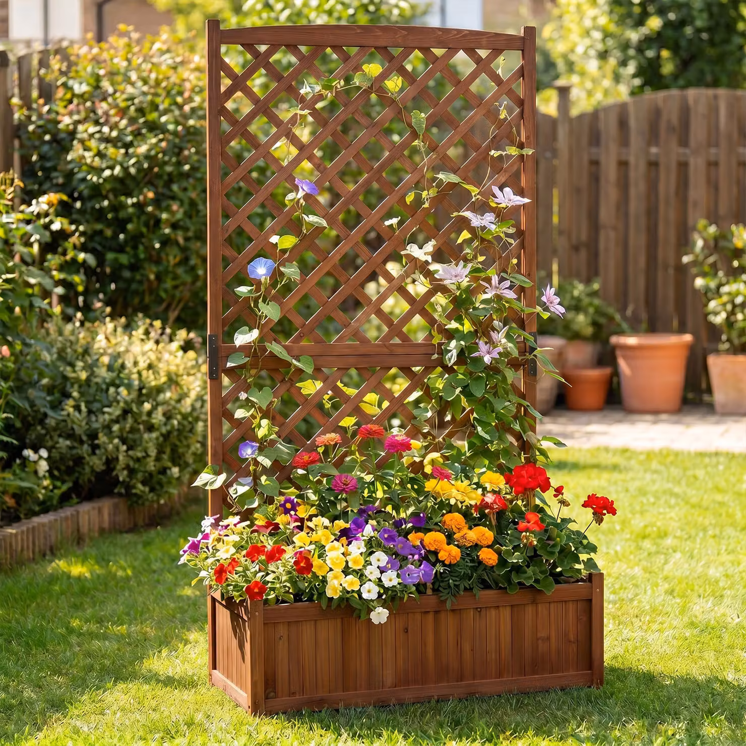 Fioriera con spalliera Costway Orto rialzato da giardino in legno massello Marrone 180 cm
