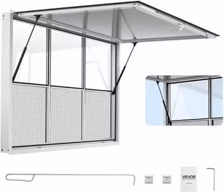 Finestra di servizio per food truck VEVOR in lega di alluminio con sportello e tendalino, colore argento, L: 162,6 cm x H: 101,6 cm