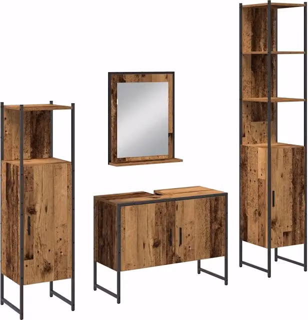 Set di mobili per il Bagno | Armadio da bagno 4 pz Marrone Legno multistrato