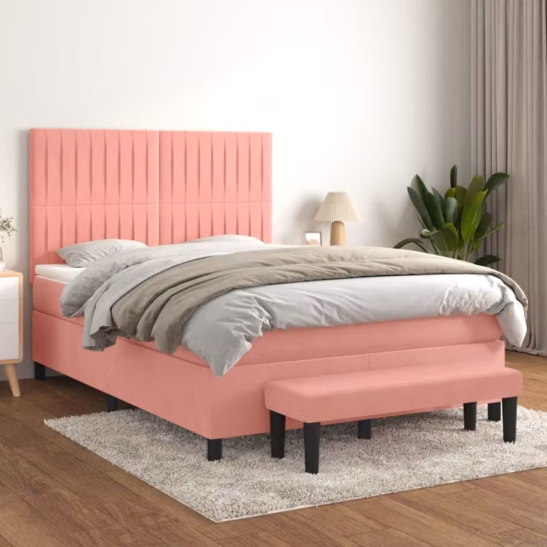 Maison Exclusive - Letto boxspring con materasso Rosa 140x200 cm Velluto
