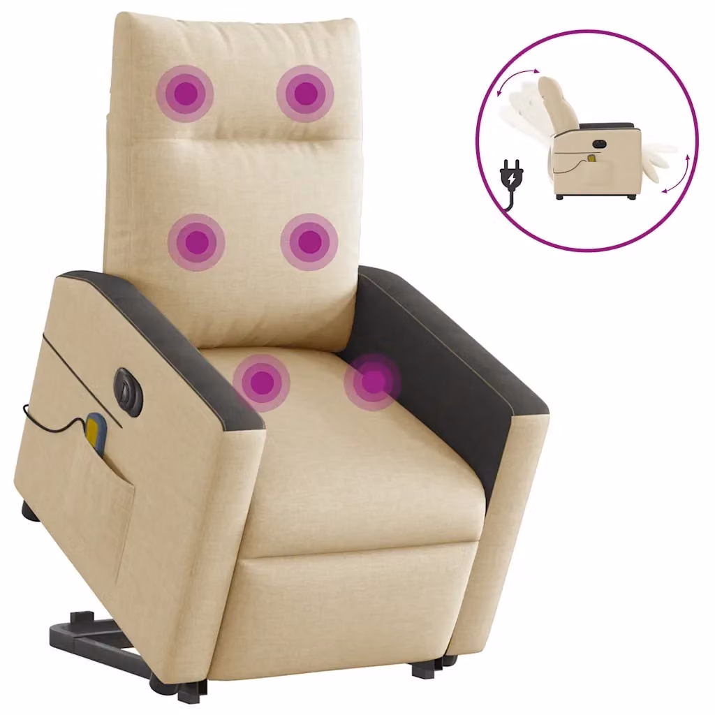 Poltrona Alzapersona Elettrica con Massaggio vidaXL in Tessuto Beige o Nero per Senior – 2