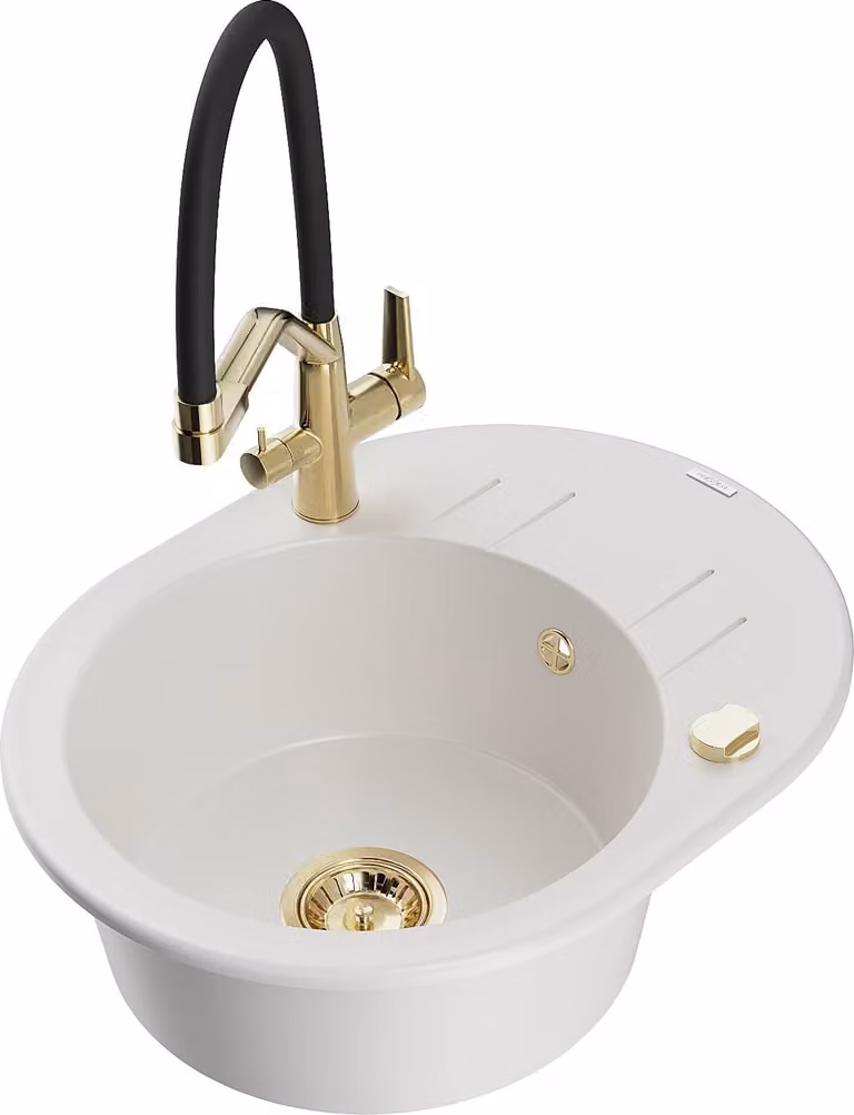 Mexen Kevin lavello in granito a 1 vasca con miscelatore Duo, bianco - 6517-20-671701-57-G