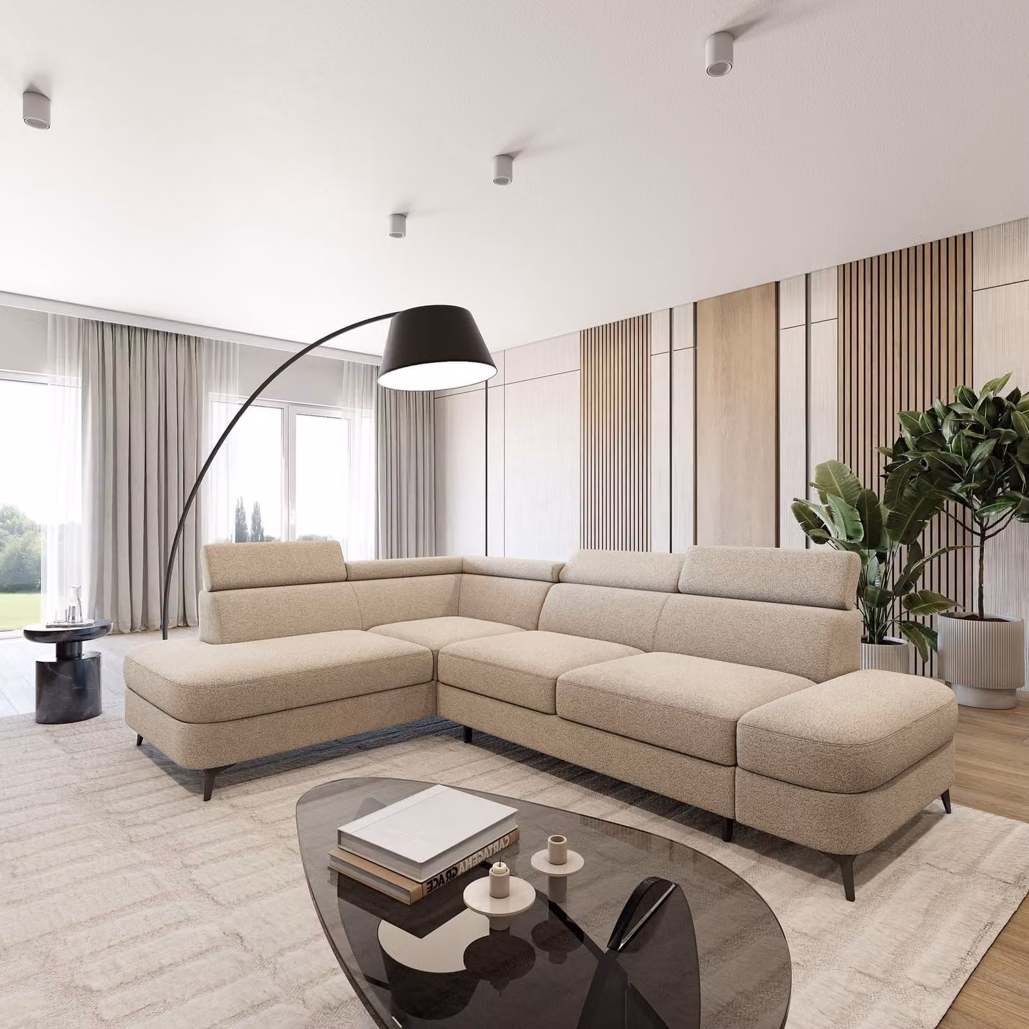 Divano ad angolo Masseno AVISE Q L-S con funzione letto a L, divano con contenitore, divano da salotto, divanetto, divano letto, set divani - Beige, QUELLE 05